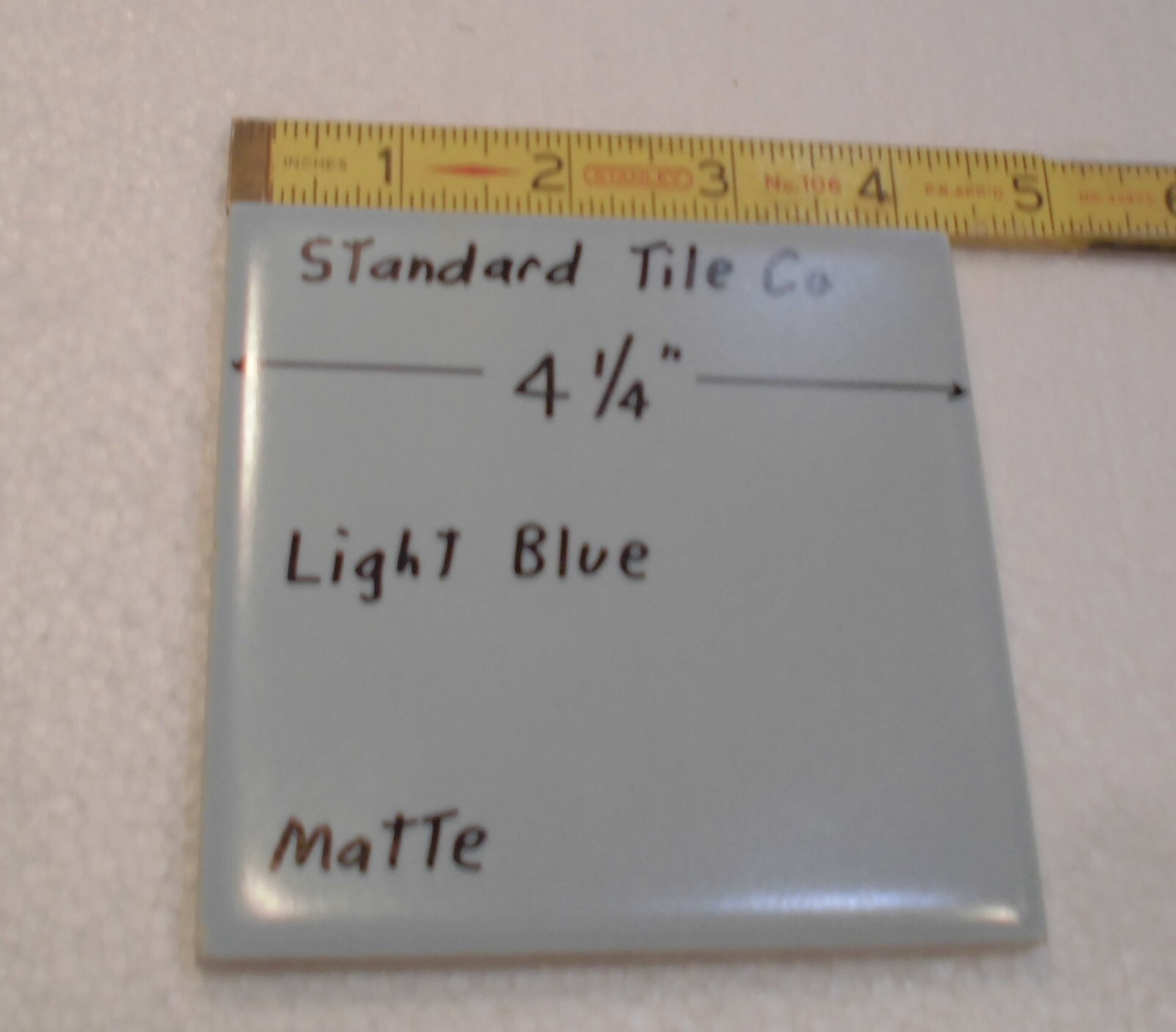 1 pc. Matte Light Blue Ceramic Tile: made by Standard Tile Co. 4-1/4″ NOS