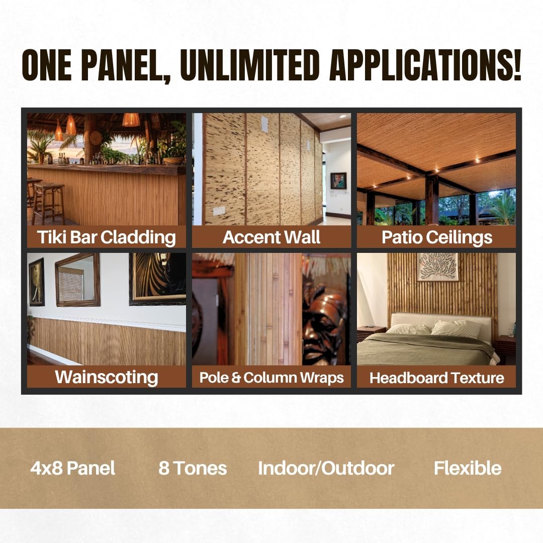 amaZulu Natural Bamboo Wall Panels 4×8 — Caramel Tambor Cladding, Flexible Ac…