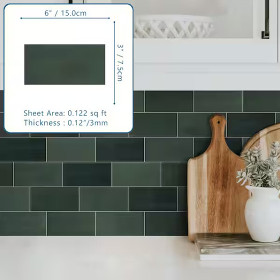 Sunwings Green Peel & Stick Backsplash Wall Tile 6×3 Handmade Look 100-Pack