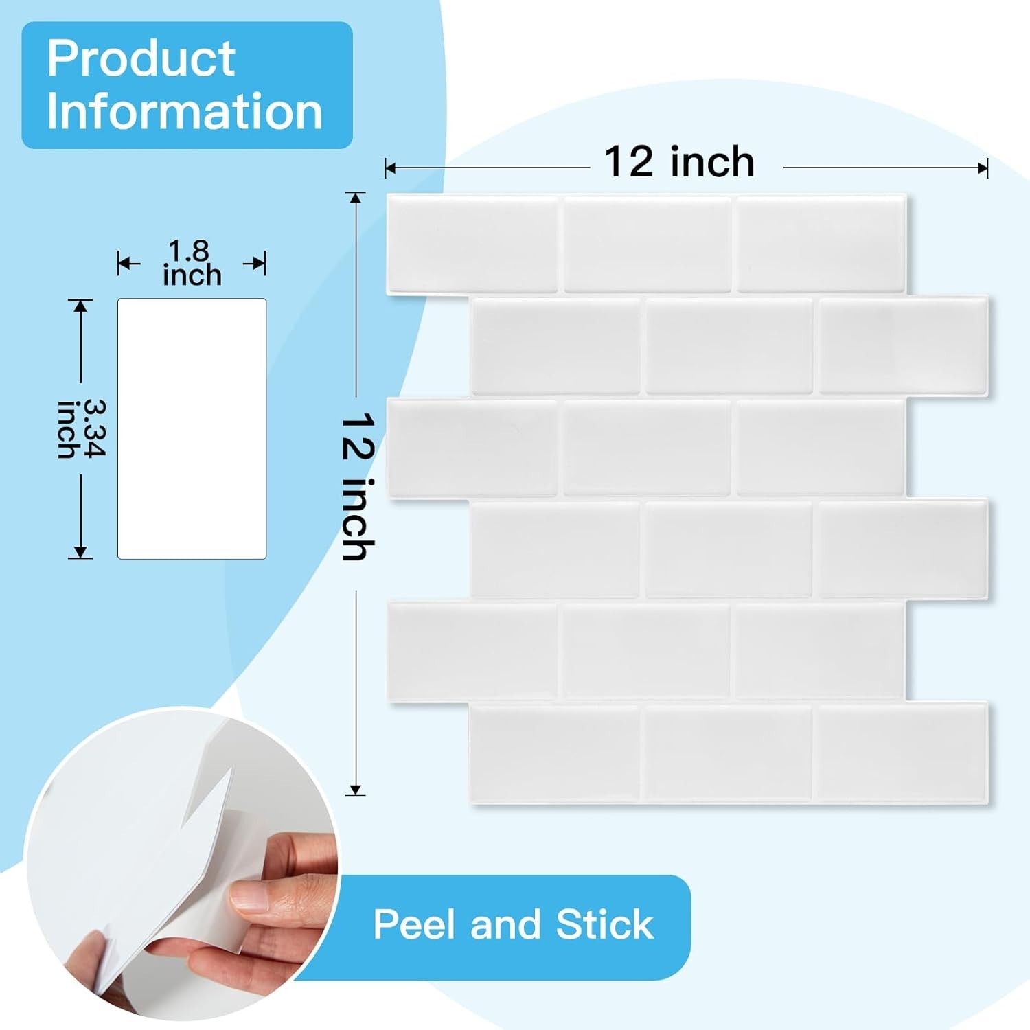 Modern Peel and Stick Tiles – 12″x12″ Thicker White Washed for Kitchen & Bath
