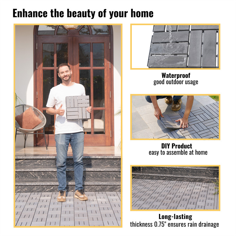 12″x12” Interlocking Deck Tiles Checker Pattern Acacia Wood Outdoor Flooring
