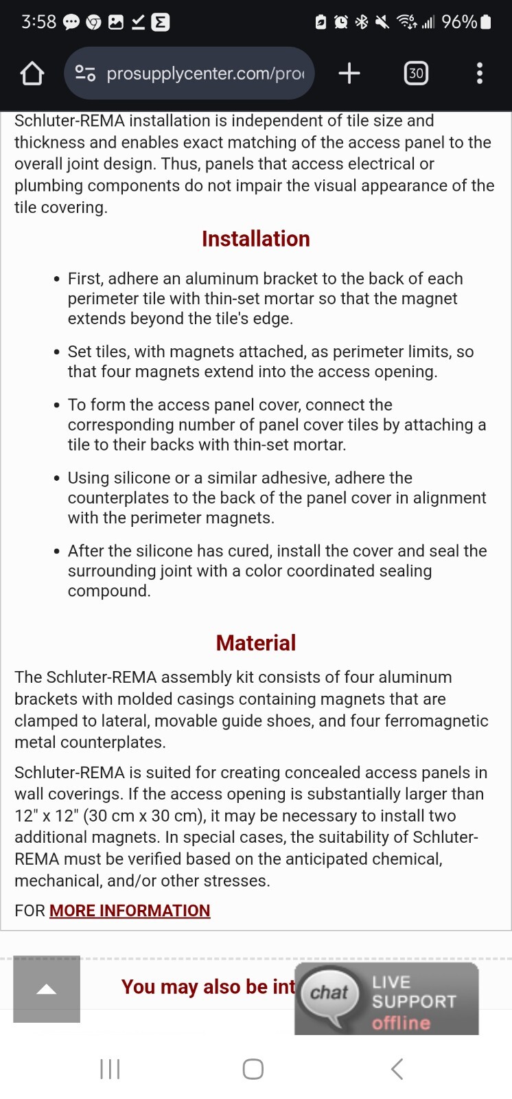 (2) Schluter REMA Magnetic Access Panel Clips For Tile