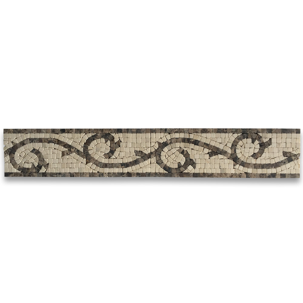B0018T Marble Mosaic Border Listello Accent Tile Vine Emperador 4×12 Tumbled
