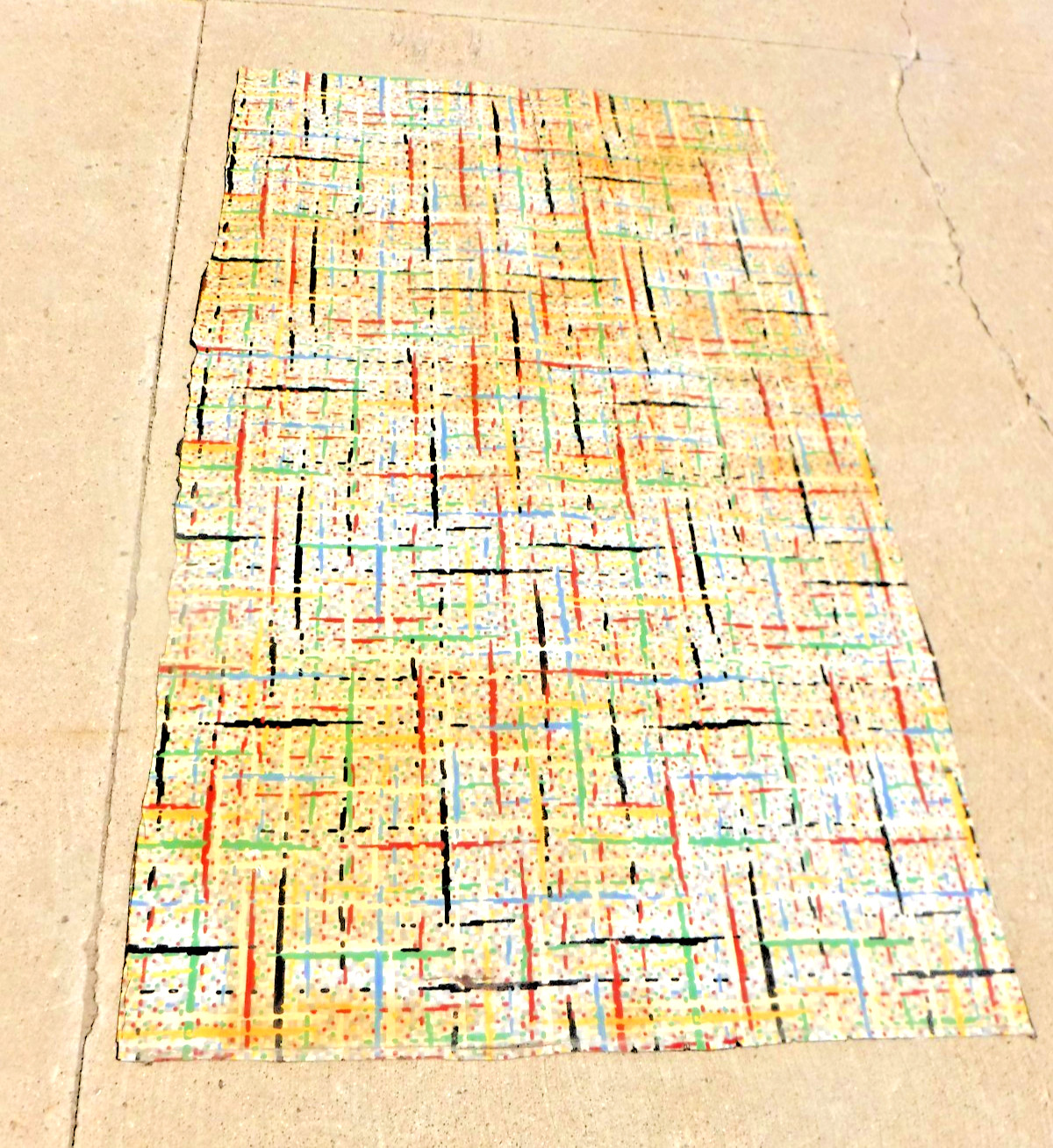 VTG~LINOLEUM FLOORING~M PIECE~33″x 58″~1950-60~MOVIE SET~MCM~GRAY GRID~PRIMARY C