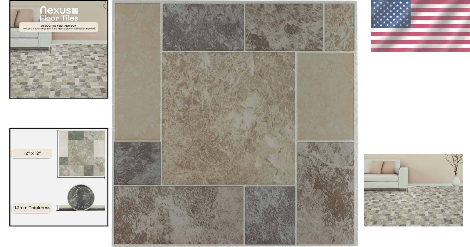 20-Pack Nexus Peel and Stick Vinyl Tiles – Elegant Ancient Beige Marble Look