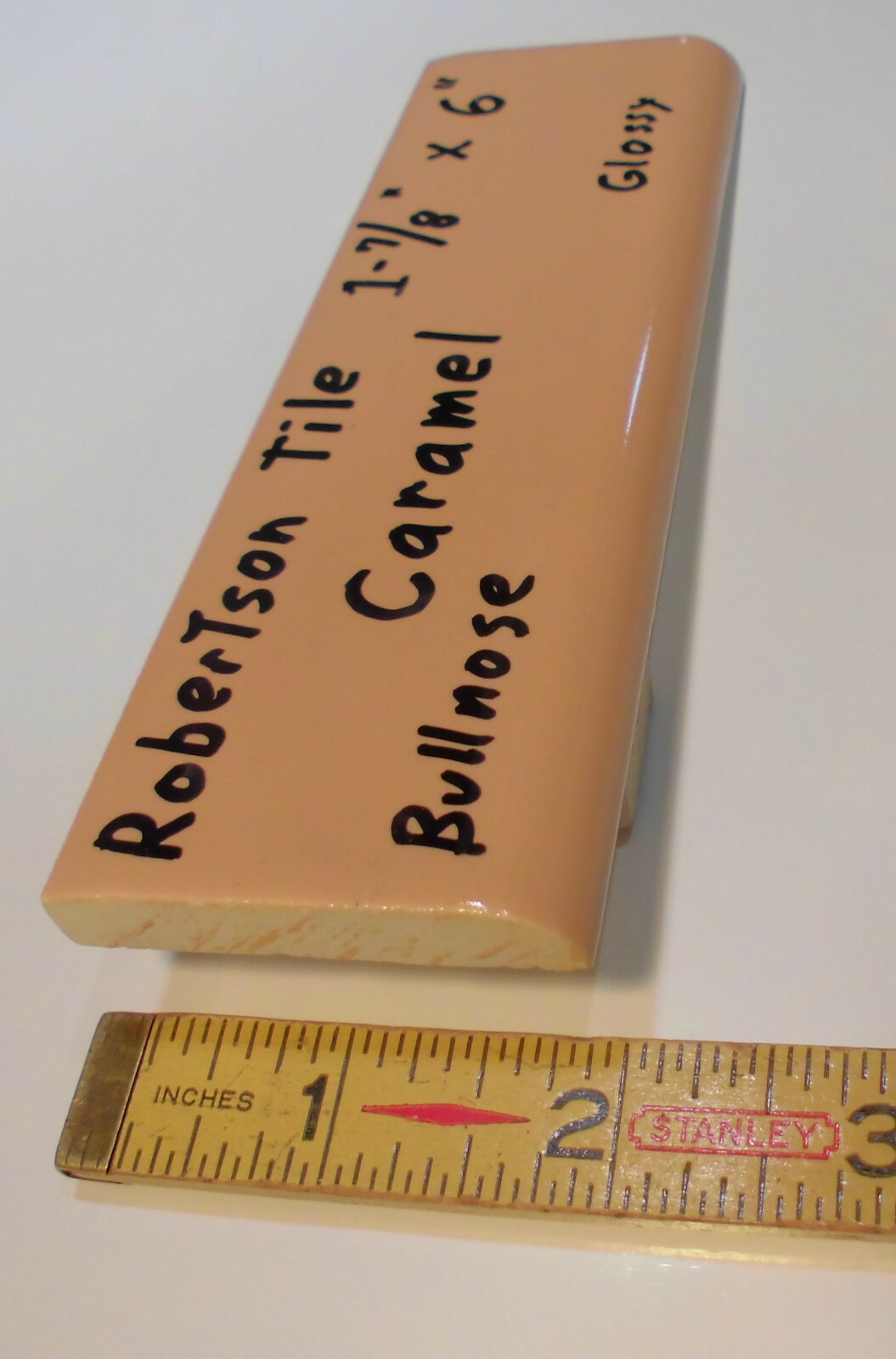 1 pc. Glossy *Caramel – Reddest Brown* 2” X 6” Bullnose Ceramic Tile; Robertson