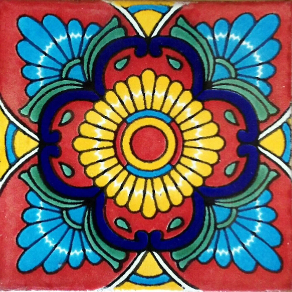 #C076) Mexican Tile sample Ceramic Handmade 4×4 inch, GET MANY AS YOU NEED !!
