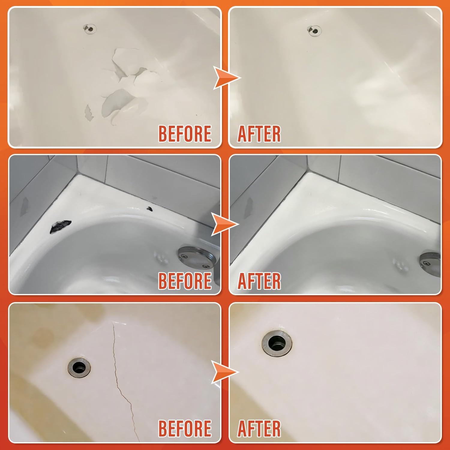 Fiberglass Tub Repair Kit Waterproof Color Match Chips Cracks Holes White