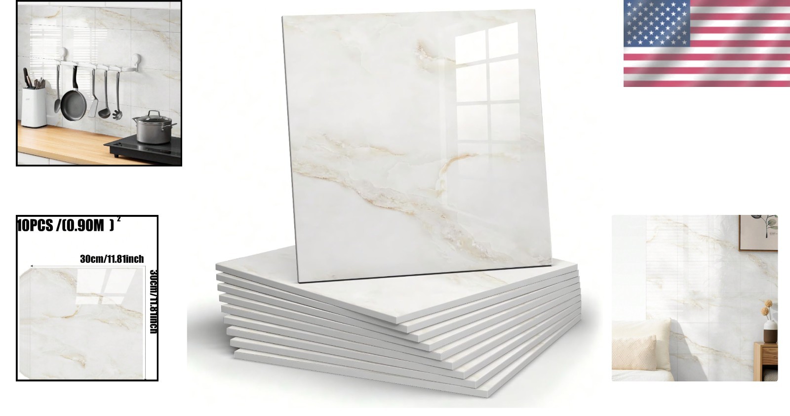 Versatile 10-Pack Peel and Stick Marble Panels – Lightweight and Easy to Install