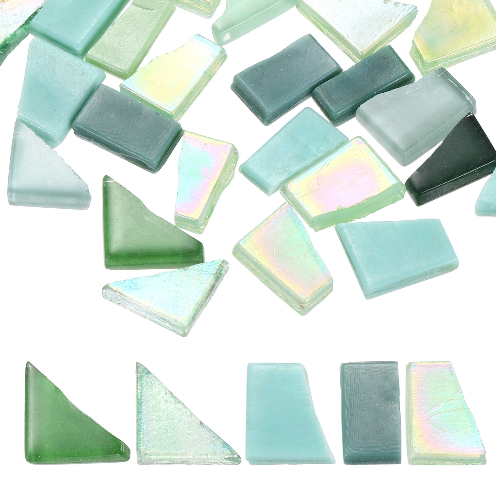 Irregular Glass Mosaic Tiles, 100g/0.2LB Stained Glass Sheets, Green Series