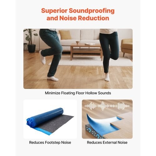 VEVOR Floor Underlayment 100 sq ft 3mm Laminate Flooring Padding Vapor Barrier