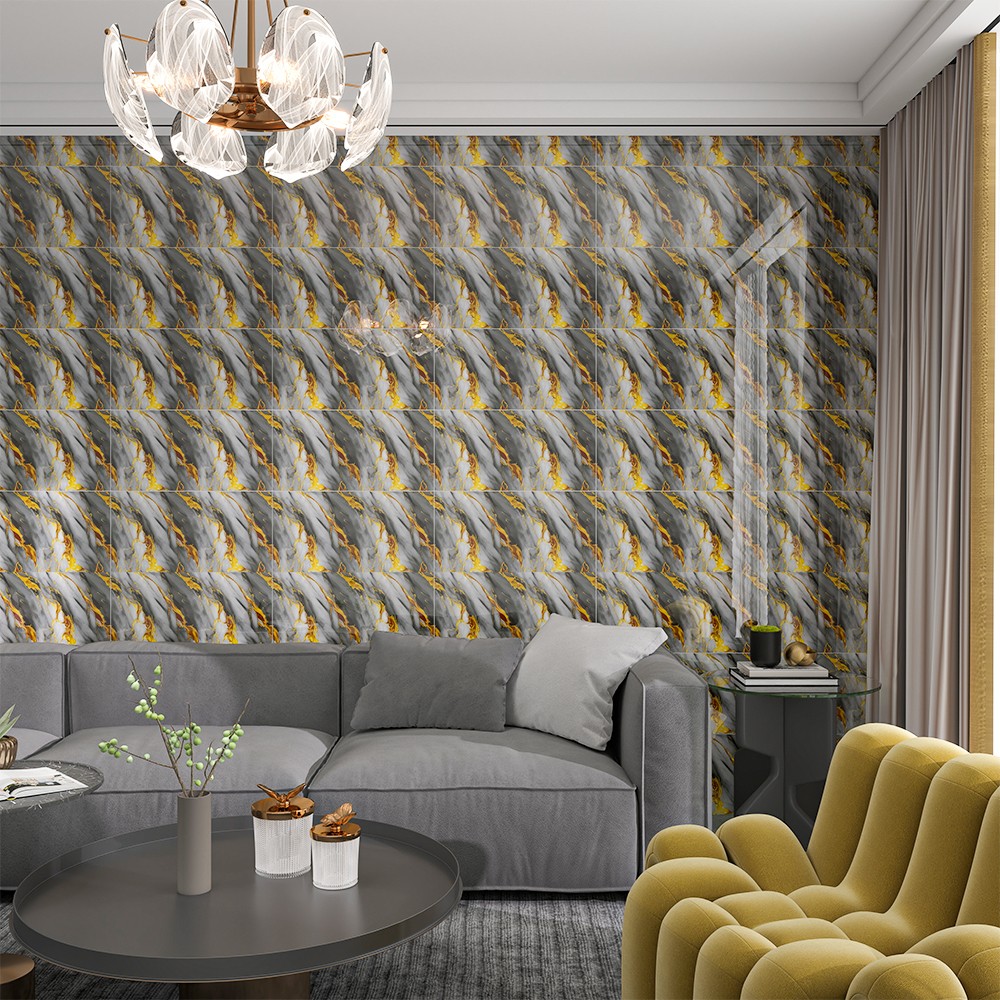 40pcs Vinyl Peel and Stick Wall Panels Sticker, Faux Golden Marble Pattern