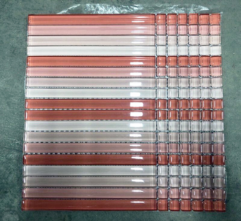 Blush Pink Random Square Rectangle Sized Crystal Glass Mosaic Wall Tile