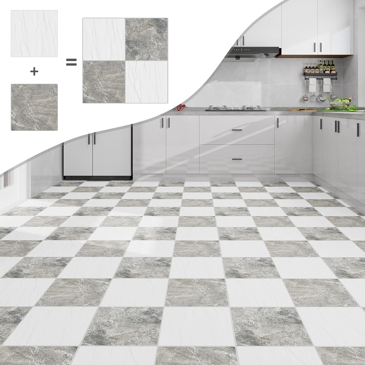 Lareko 20Sq.Ft Grey Marble Peel And Stick Vinyl Floor Tiles20 Tiles – 12 X