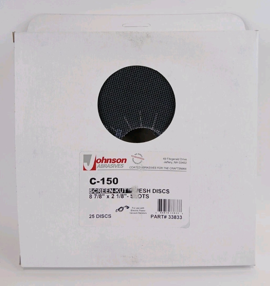 JOHNSON ABRASIVES Screen-Kut Mesh Sanding Discs – 150 Grit (25pcs) 8⅞x2⅛ Slots
