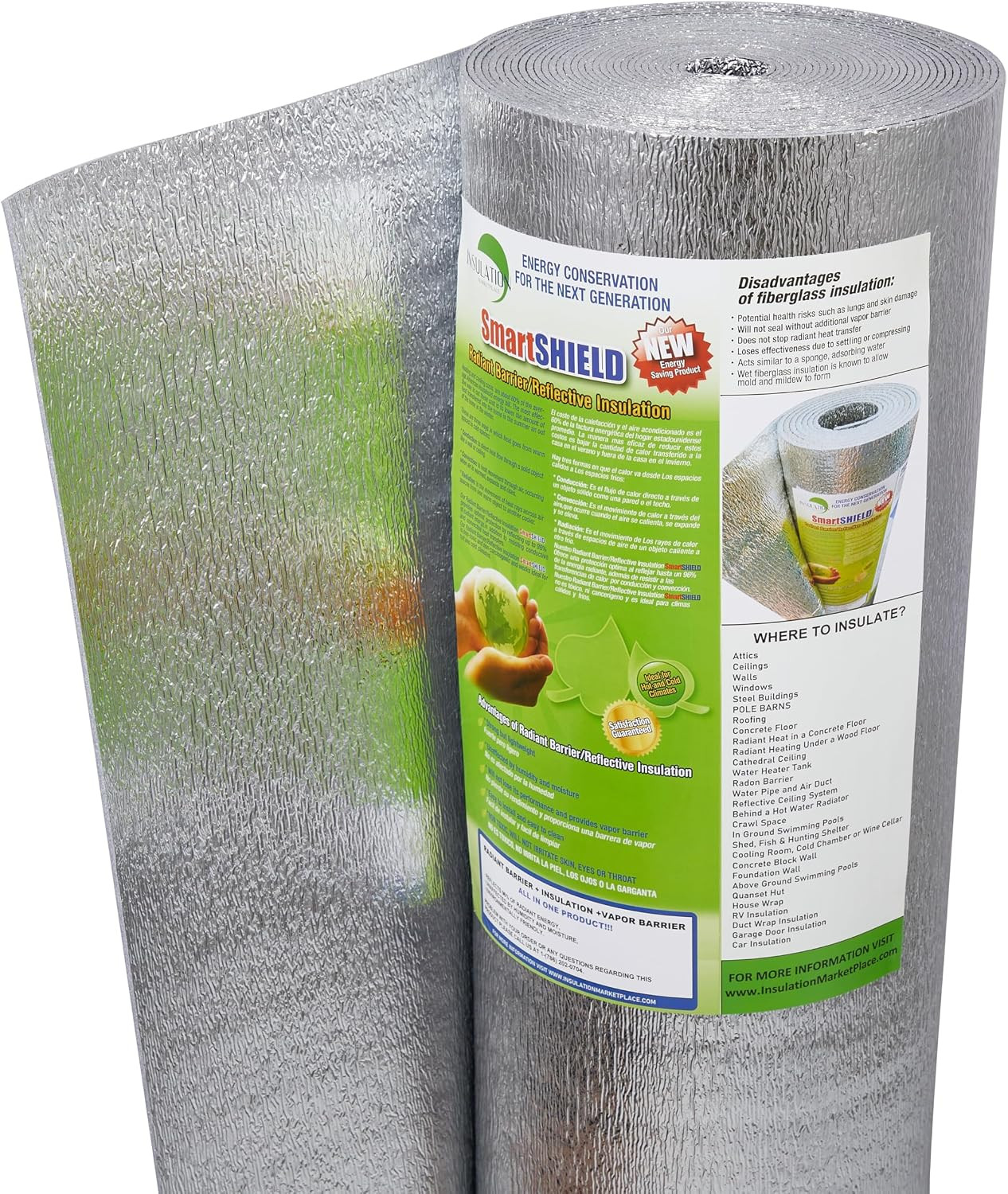 Smartshield -3Mm 48Inx25Ft Reflectiveinsulation Roll, Foam Core Radiant Barrier,