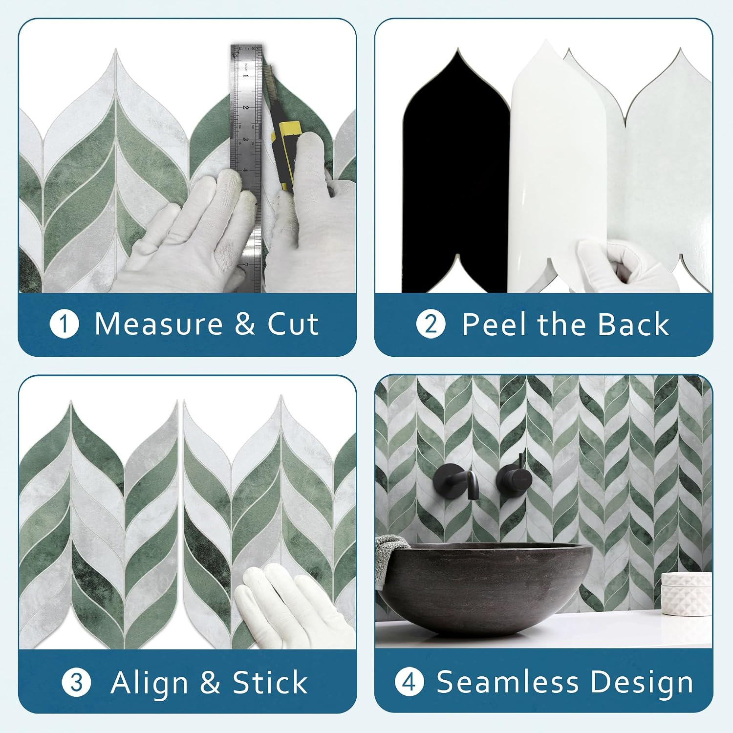 Sunwings 10-Sheet Leaf Waterjet Peel and Stick Backsplash, 12.4″ X 10.7″ Green C