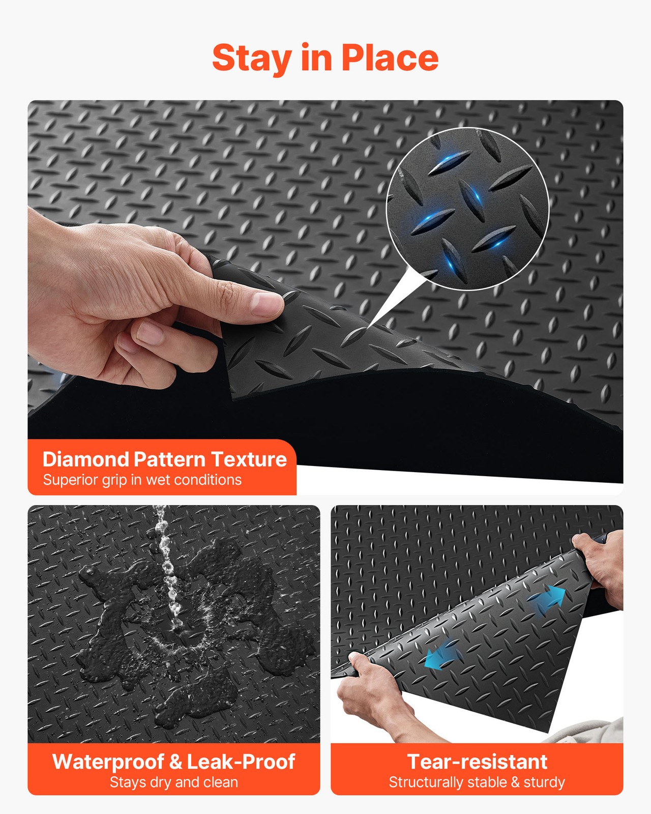 VEVOR Garage Floor Roll 4×20 ft Rubber Diamond Mat Waterproof Non-Slip Black