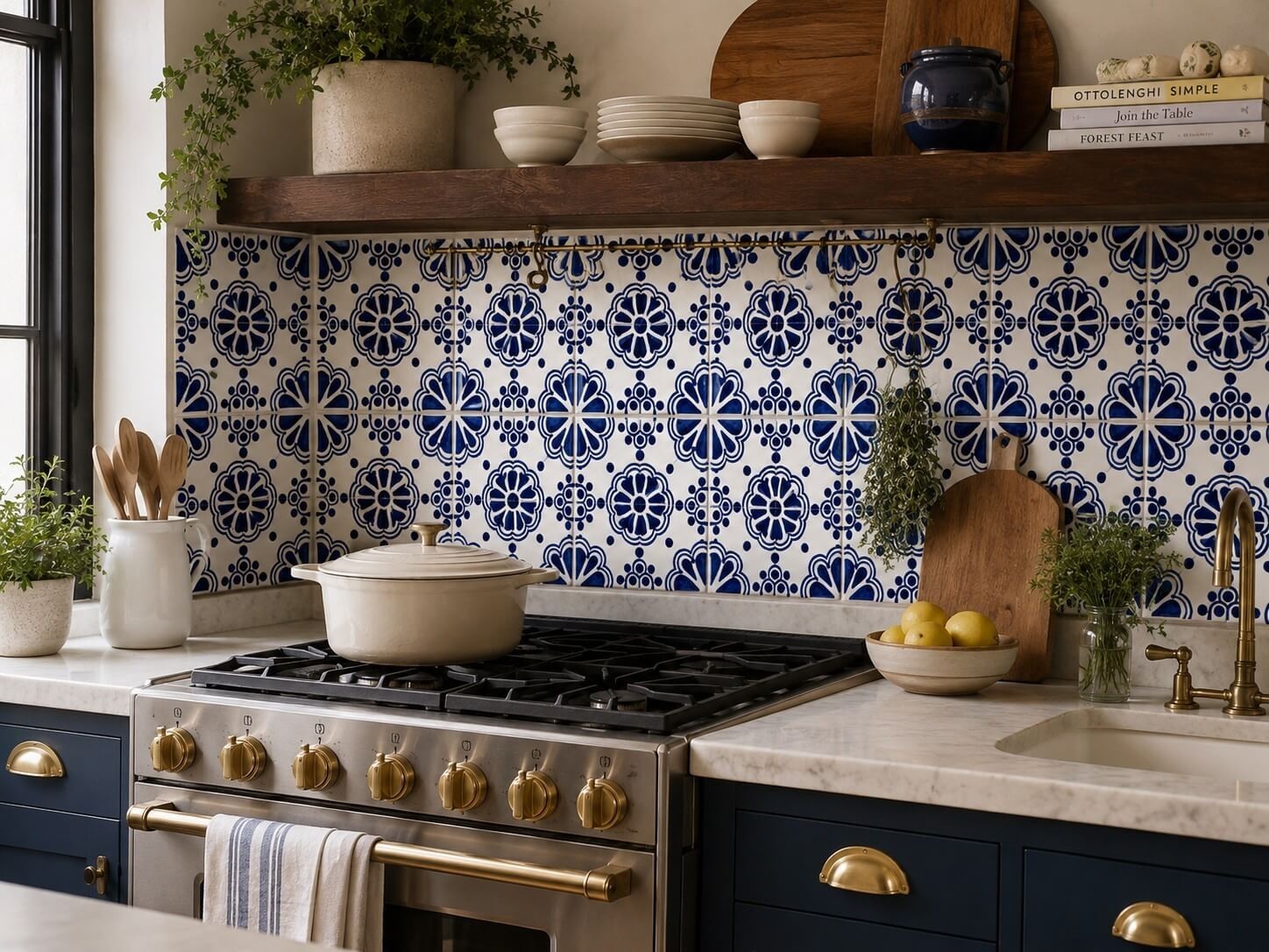 Cobalt Rosette Medallion Talavera Tile 4.25” x 4.25” | Handmade Mexican Tile