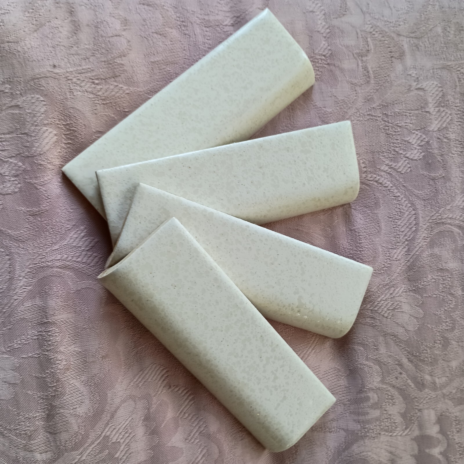 Vintage Glossy Ceramic Radius Bullnose Tile NOS Unknown Cream & Beige Yellowish