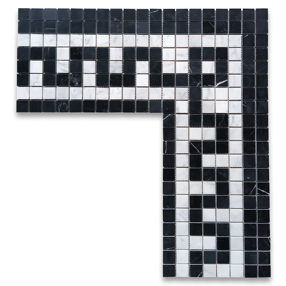 C24C2XP Carrara White Marble Greek Key Mosaic Corner Tile Nero Black Polished