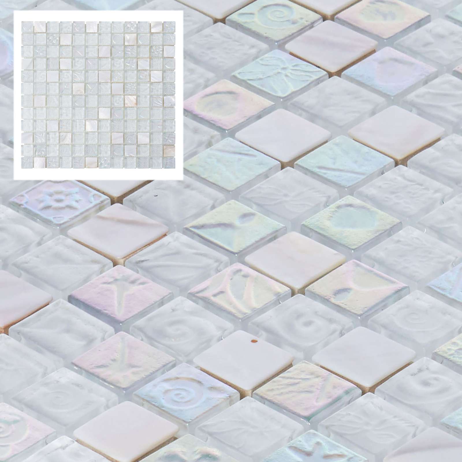 White Mother Of Pearl Shell Iridescent Glass Mosaic Tile Kitchen Bath Backsplash