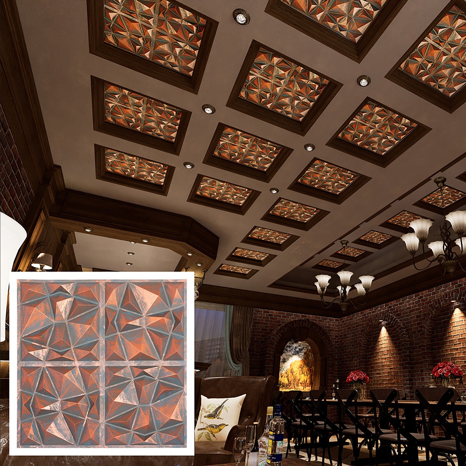 Vintage Embossed Ceiling Tile 3D Panel PLM101 Rustic copper 10pcs