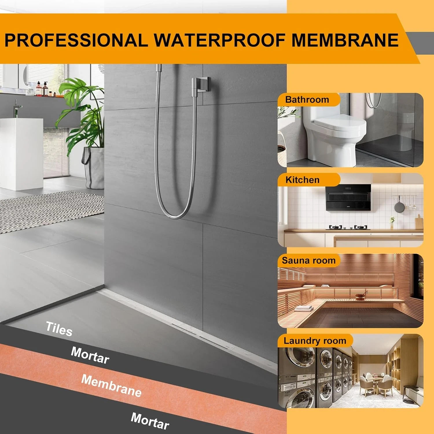 Waterproof Membrane for Showers, 3.3 Ft X 98.5 Ft (323 Sq Ft), Schluter Membrane