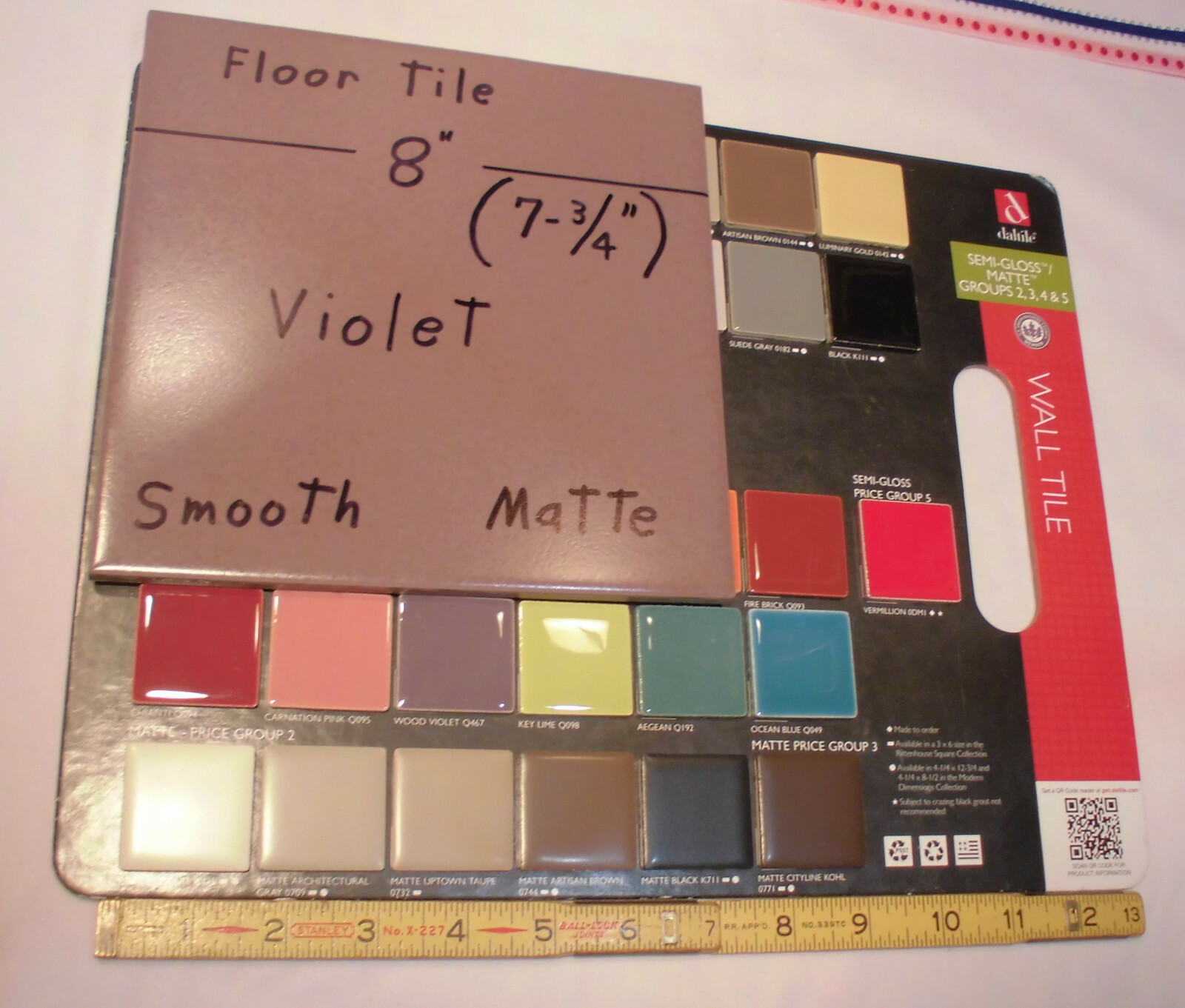1 pc. “Violet-Pale Purple” Ceramic / Porcelain Floor Tile 8″ X 8″ Smooth Matte
