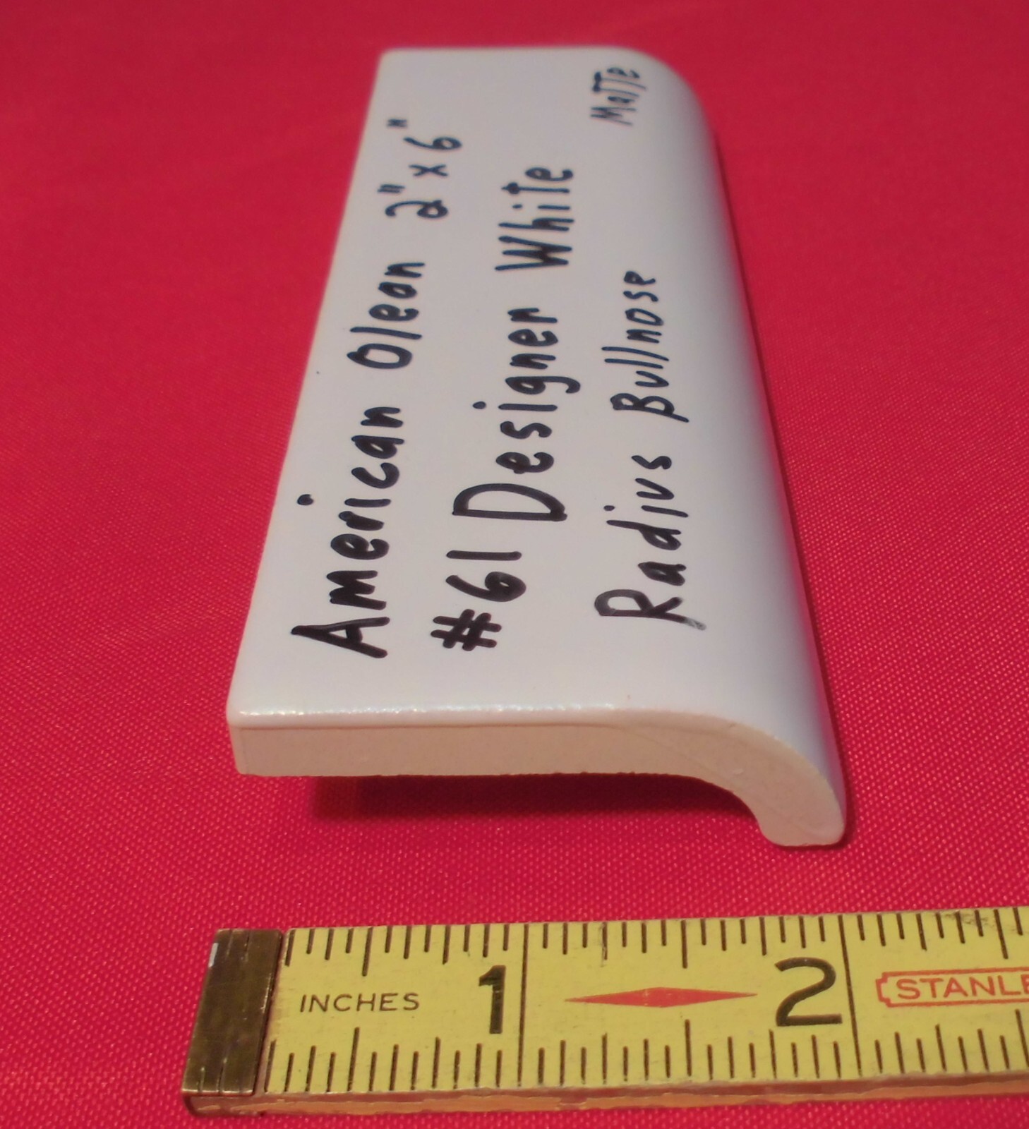 1pc. Matte Designer White 2″ X 6″ X 5/8″ Ceramic Radius Bullnose Tile, Mud-Cap