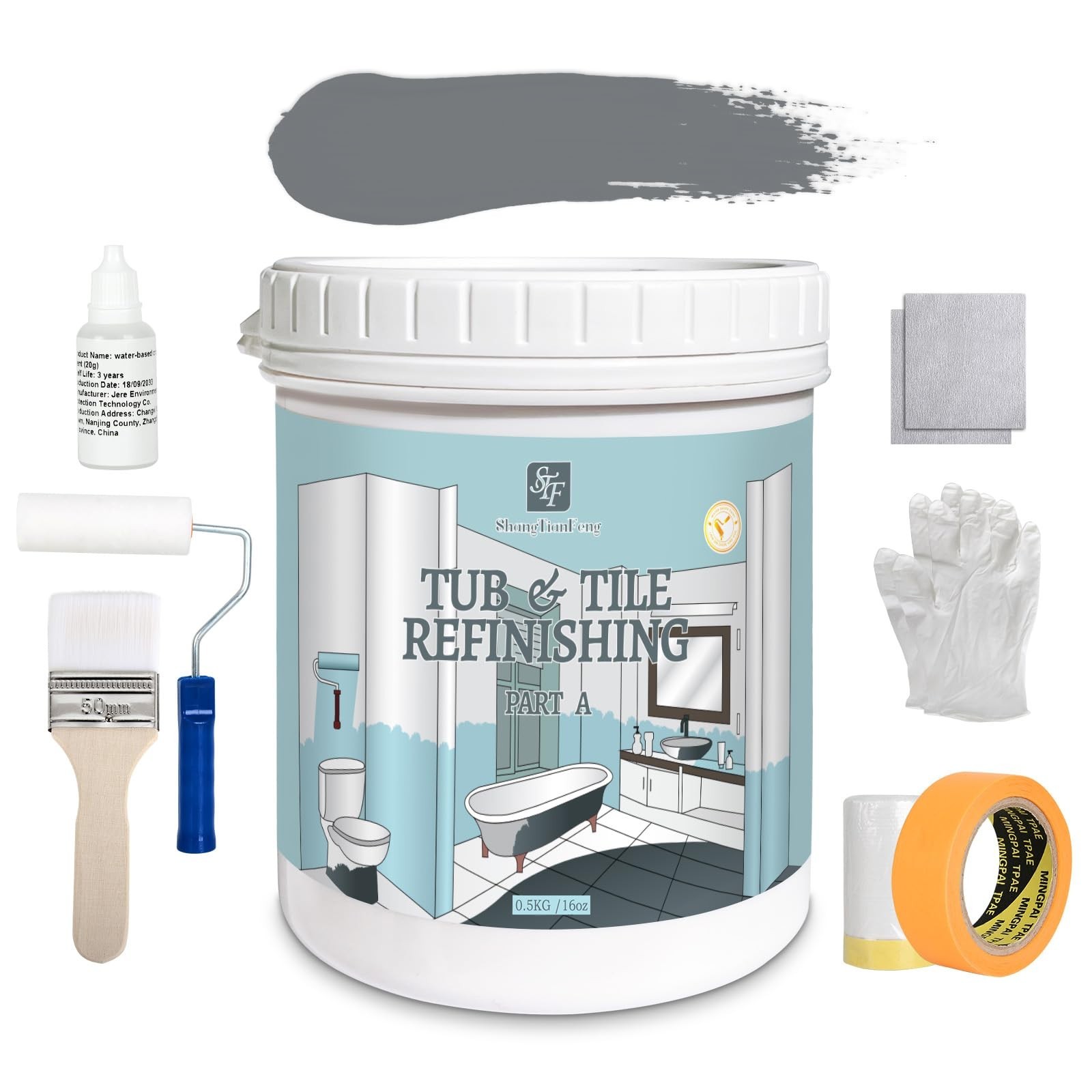 Tub & Tile Refinishing Kit – Bathtub/Bathroom Tile/Countertop Paint, Waterproof