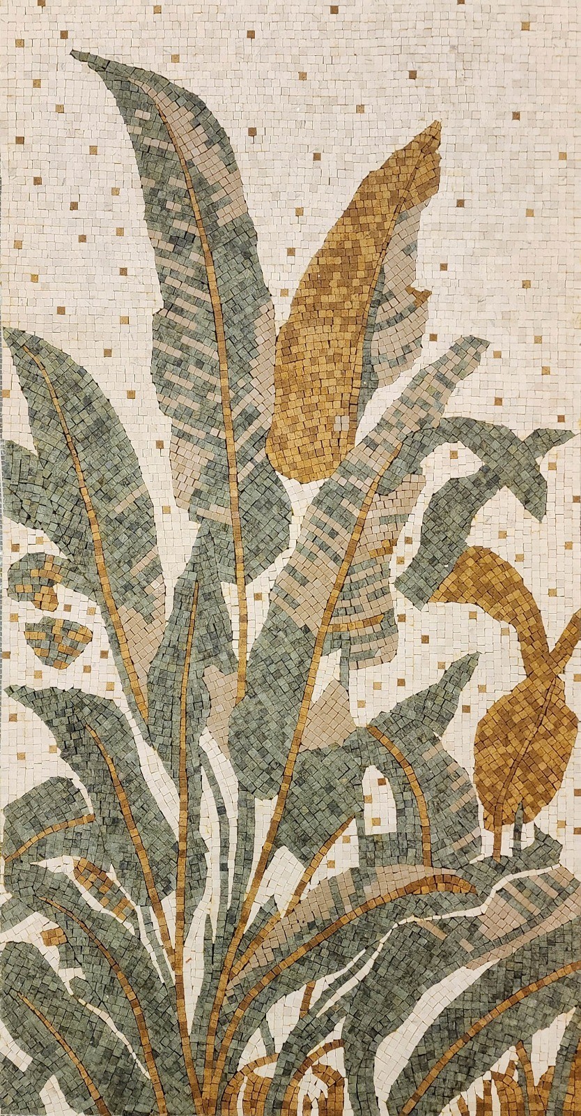 Tropical Banana Leaf Marble Mosaic Wall Art, Botanical Stone Inlay Panel