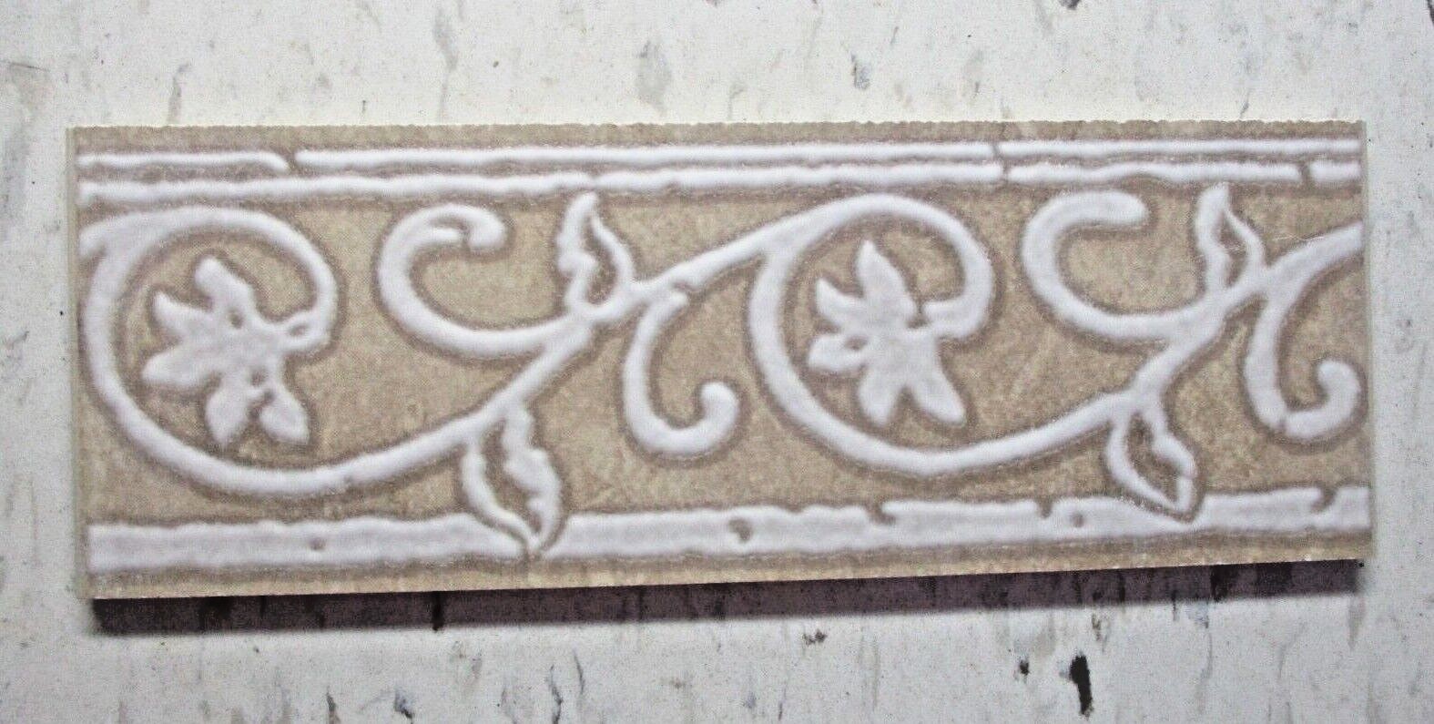 7-7/8″ X 2-3/4″ Decorative Floral Trim Accent Wall Tile Cut From Larger Tile Vtg