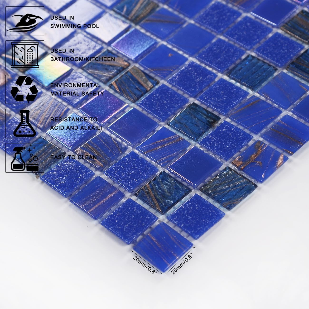 Iridescent Dark Blue Pool & Wall Tile – 11.5 Sqft, 10 Pcs