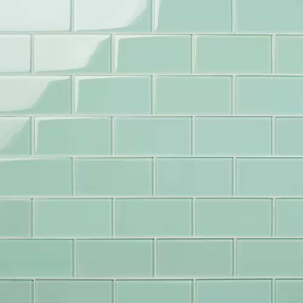Contempo Spa Green Polished 3 In. X 6 In. X 8 Mm Glass Subway Tile (32 Pieces 4
