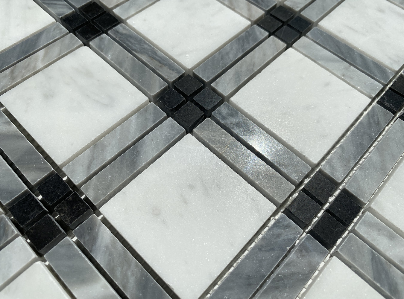 C261XP Carrara White Gray Black Marble Plaid Tartan Gingham Tile Polished