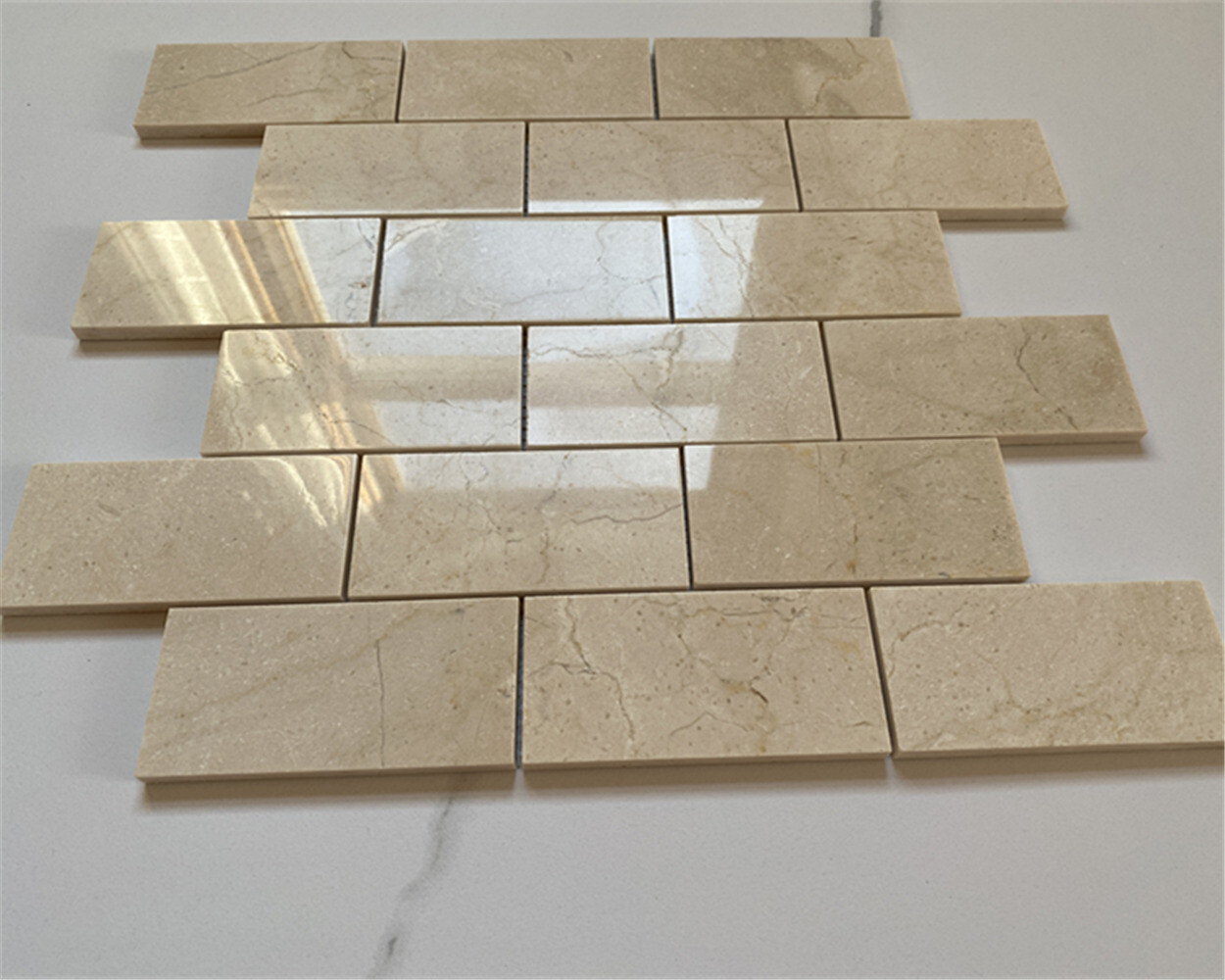 M64XP Crema Marfil Marble 2×4 Brick Subway Mosaic Tile Polished