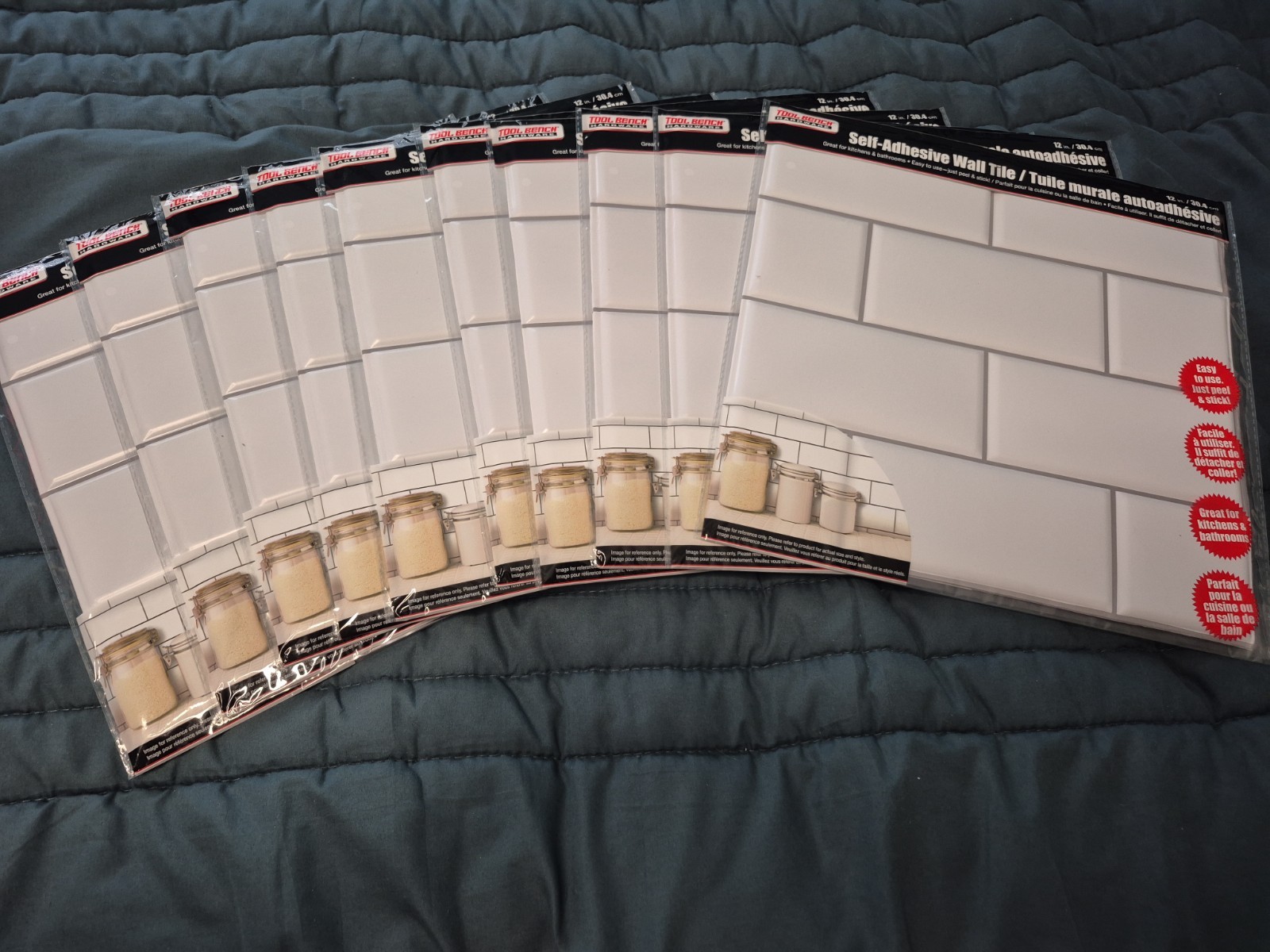 Tool Bench Hardware/Self Adhesive White Faux Subway Wall Tile/ 12in./LOT OF 10