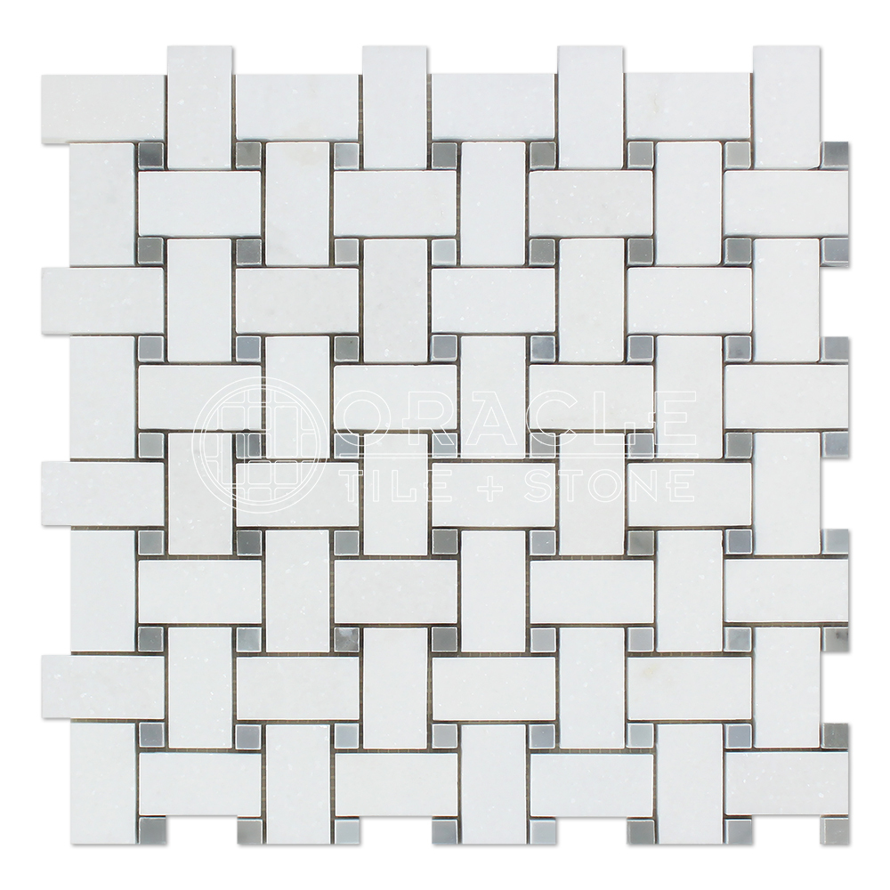 Thassos White Greek Marble Basketweave Mosaic Tile