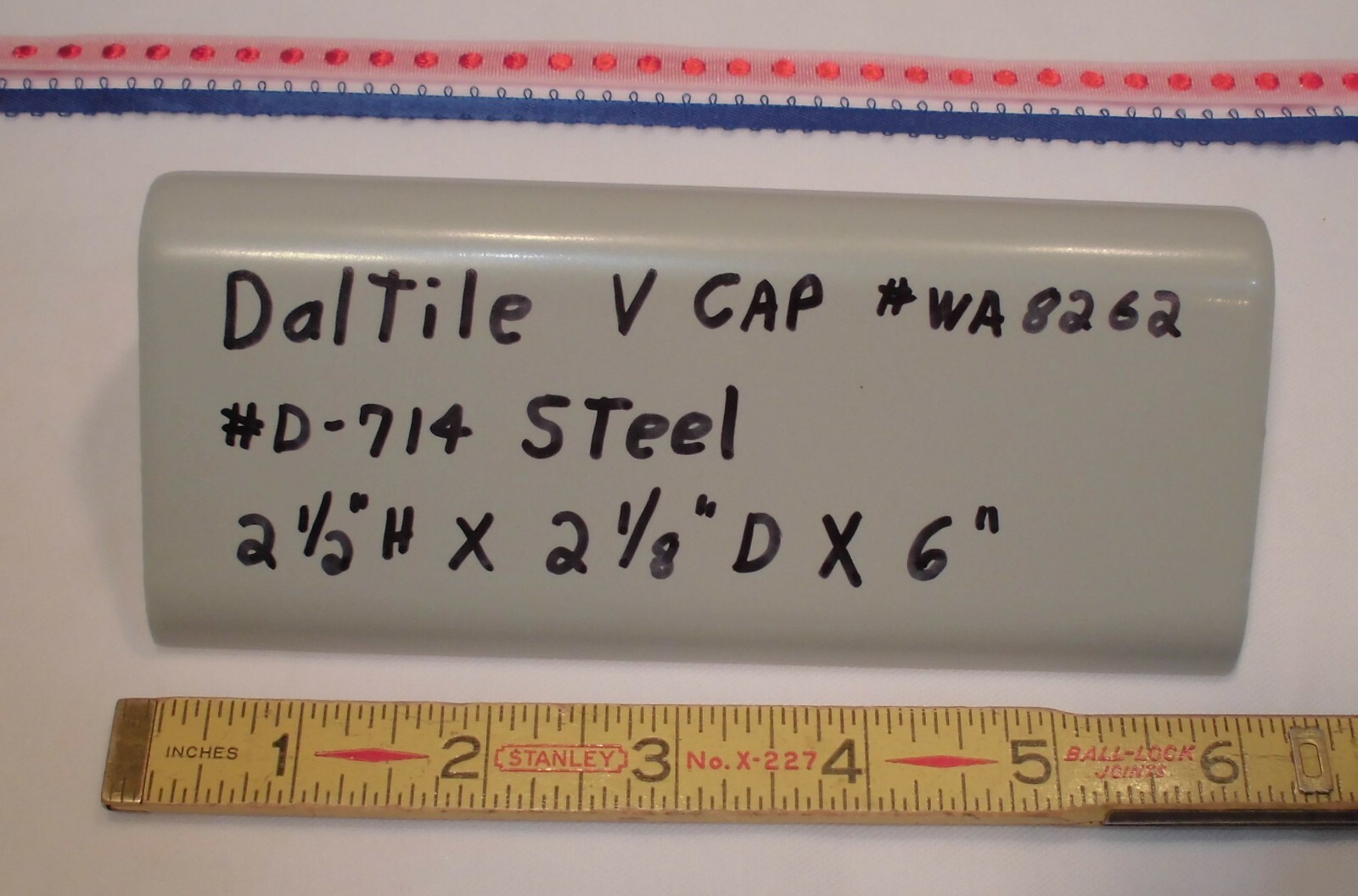 1 pc. Daltile *Matte Gray – Steel* V Cap Ceramic Trim Tile; Counter Top Edging