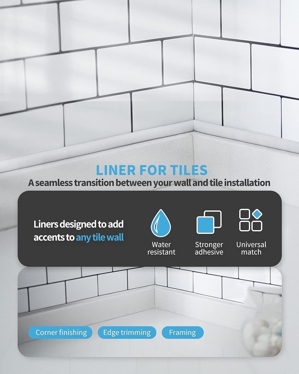 Peel and Stick Trim for Backsplash Tile – White