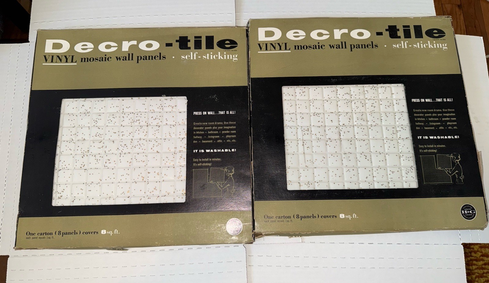 MID CENTURY Modern Decro-Tile Gold Fleck Self Sticking VINYL PANELS (16)