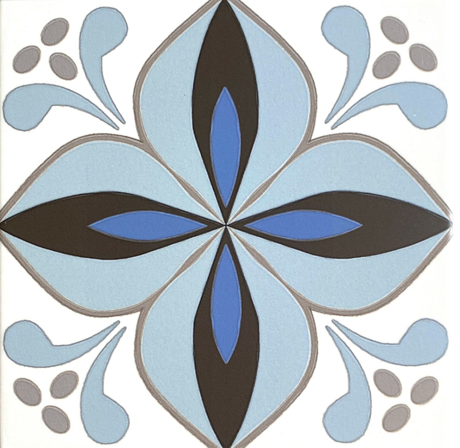 8.7 x 8.7 Cafe De Paris Larose Patterned Aqua/Blue Ink Porcelain Tile (BOX 10)