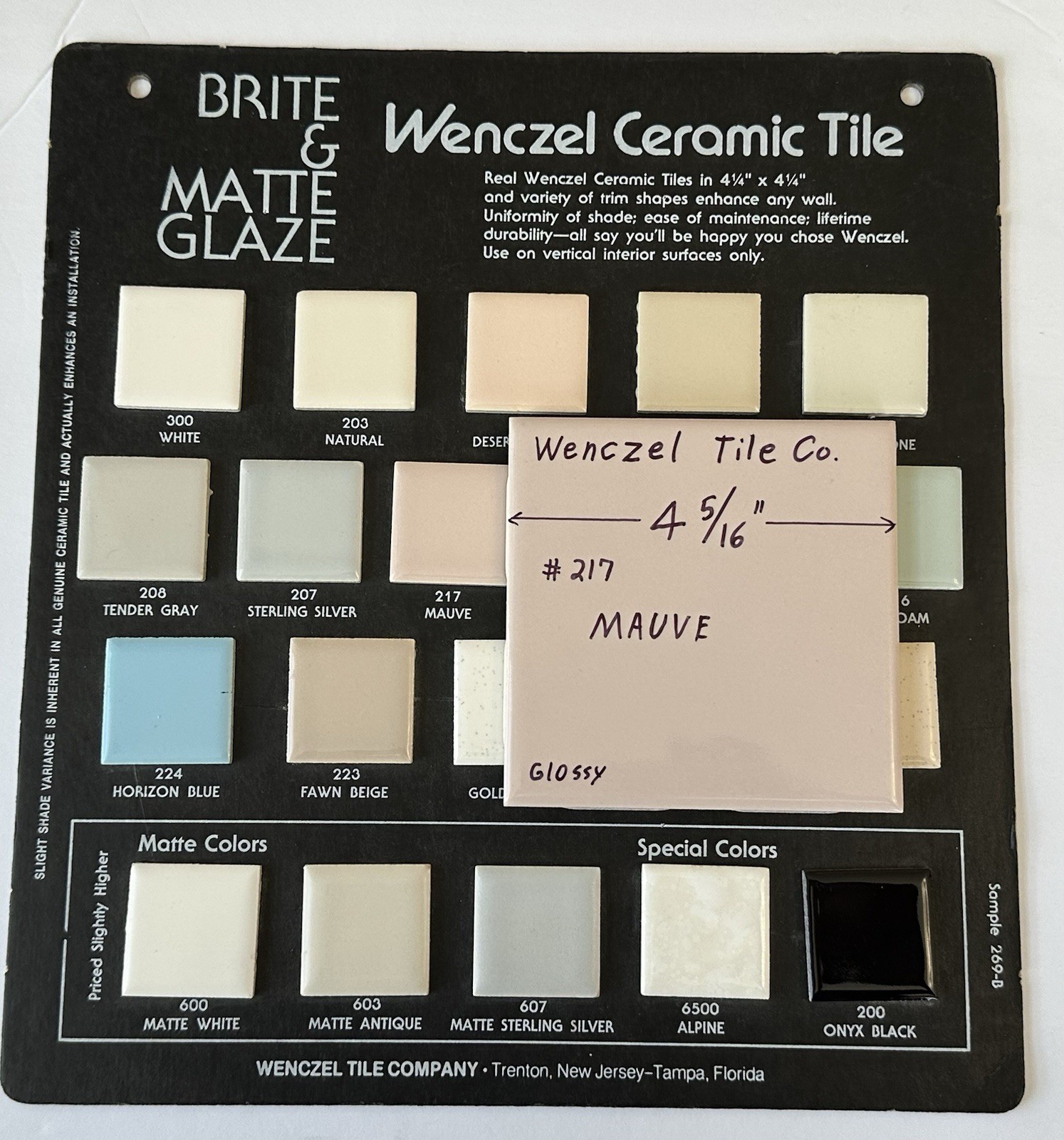 1 pc. Light-Pinkest-Tan: 4-5/16″ Glossy Ceramic Tile: Wenczel Co. New Old Stock