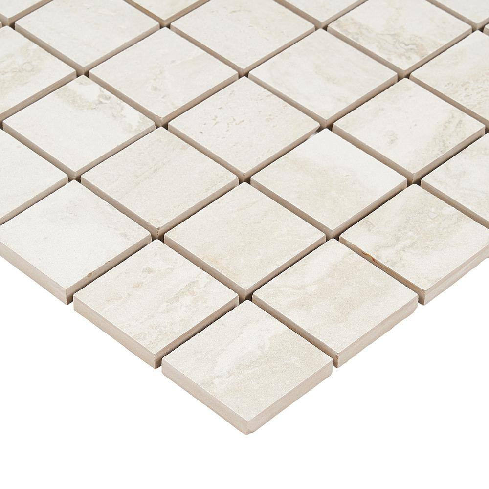 Essential Travertine Cream 11.81 In. X 11.81 In. Matte Porcelain Mosaic Tile (0.