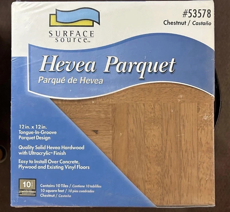 Solid Wood Hevea Parquet Flooring CHESTNUT Prefinished NEW Case 10 SQ. FT.