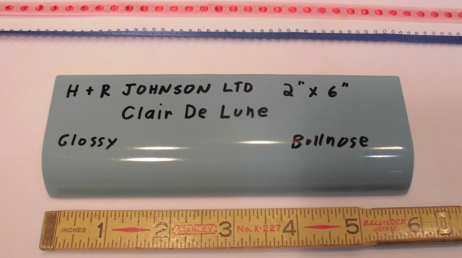 1 pc. *Dark Blue* 2″ X 6″ Glossy Ceramic Radius Bullnose Tile; by H & R Johnson