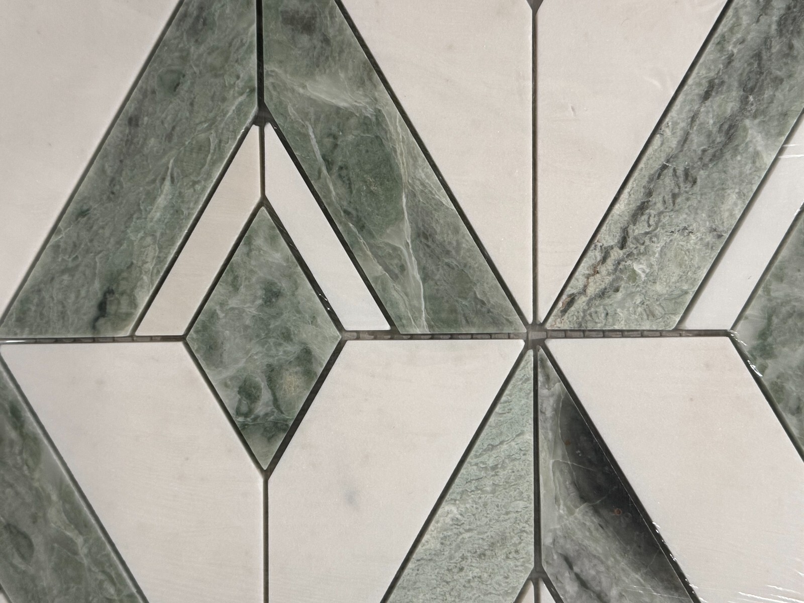 S58 Green/White Diamond Marble Mosaic Tile Kitchen Bathroom Polished, 7 sheets