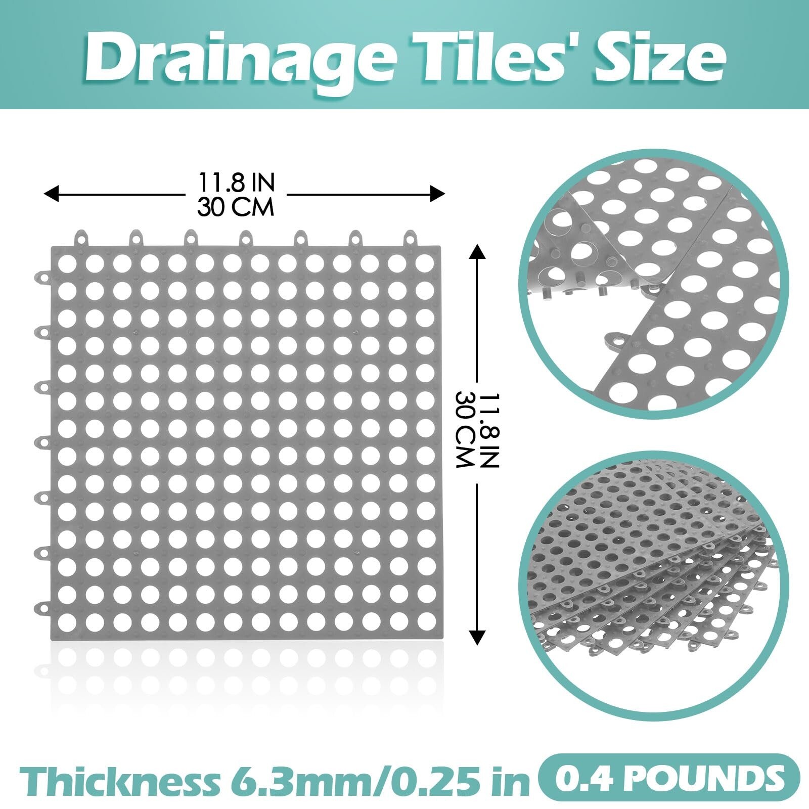 50 Pcs Drainage Interlocking Tiles Dry Deck Tiles 11.8” X 11.8” Interlockin…