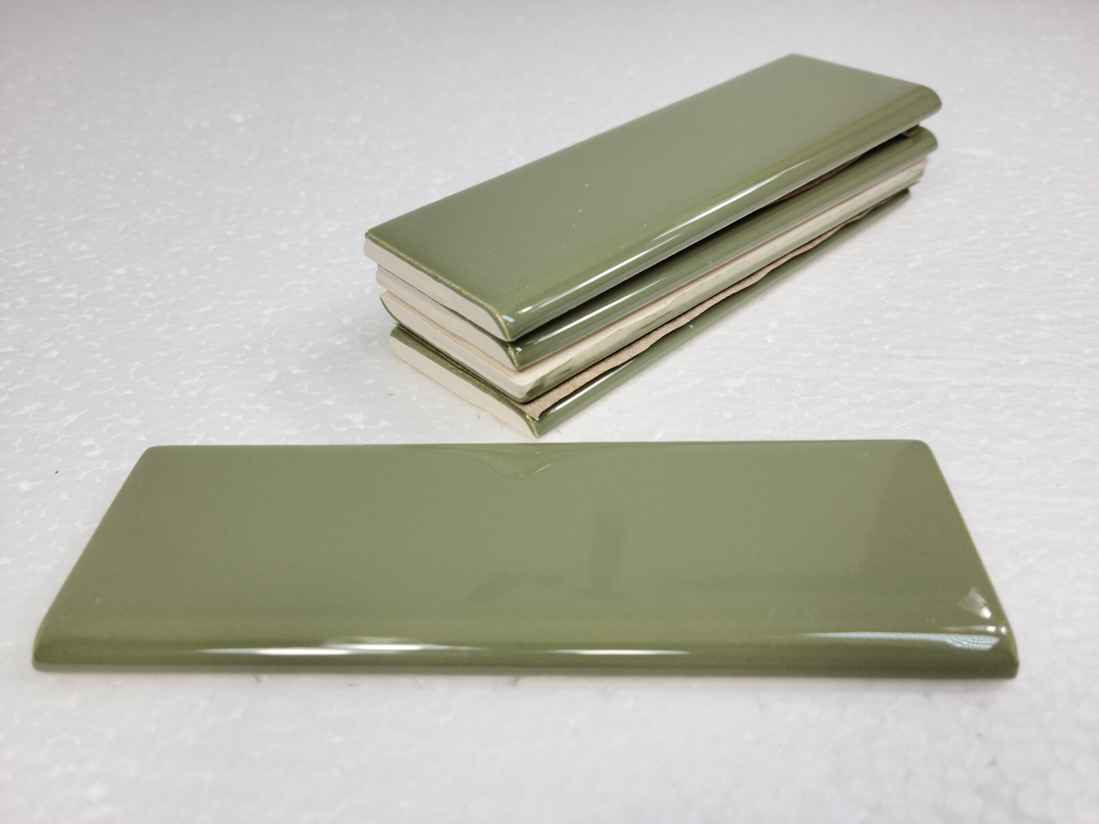 Avocado Green Ceramic Tile Bullnose Subway Backsplash Trim Mid Century Modern